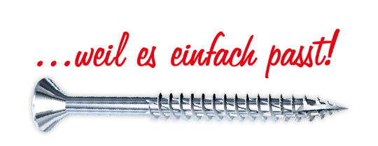 Schriftzug "weil es einfach passt!" mit schraube darunter